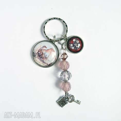 Breloczek Smok Serce Steampunk - srebrny brelok do kluczy i torebki, handmade