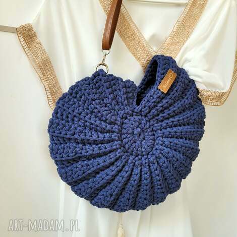 Torebka muszla szydełkowa na ramię Seashell Bag jeans granat - handmade