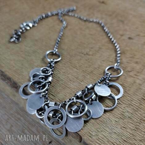 naszyjnik - blakoł, srebro oksydowane, srebro 925 zawieszki, koła blaszki