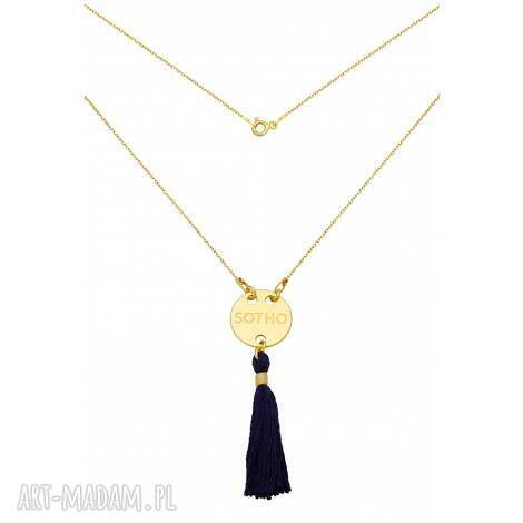 złoty naszyjnik z granatowym chwostem, chwost, modny chwosty srebro złoty