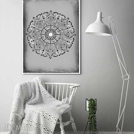 Mandala 50x70 cm - szary plakat autorski na matowym papierze 250 g