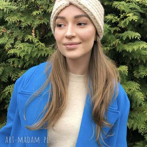 opaska wełniana handmade beżowa 100 wełna