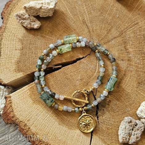 Choker z kwarcem i frenitem - zawieszka Róża Wiatrów handmade
