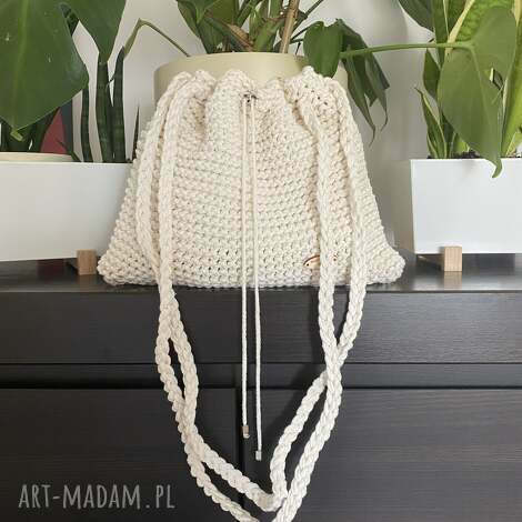 torba ręcznie wykonana z bawełnianego sznurka, sznurek bawełniany druty