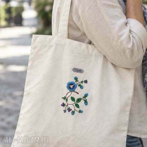 Bawełniana torba na ramię z ręcznym haftem - handmade