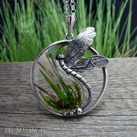 Wisiorek Yin Yang Dragonfly z oksydowanego srebra i lasu