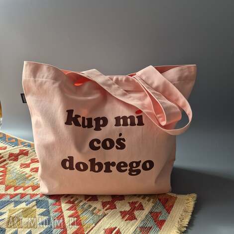 Duża różowa torba shopper z bawełny na zakupy