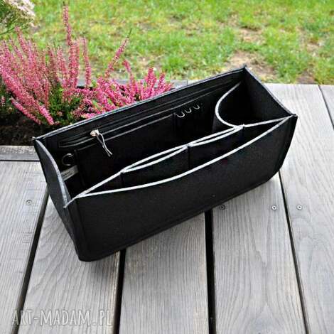 Filcowy organizer do torebki - czarny (niski) z 5 kieszeniami i suwakiem