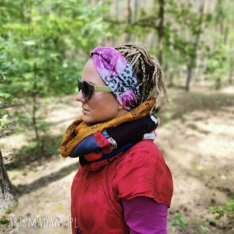 Komin wiosenny patchworkowy etno boho kolorowy - na podszewce, ręcznie robiony