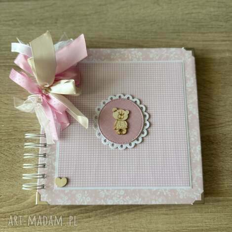 Album z misiem dla dziewczynki - prezent babyshower (ręcznie robiony scrapbook)