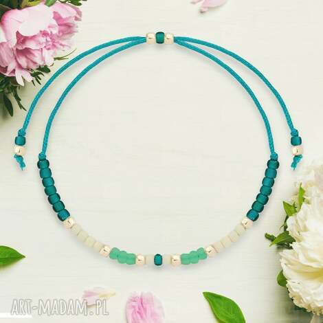 Minimalistyczna bransoletka Autumn Bootle Green z koralikami TOHO - regulowana 14-16 cm
