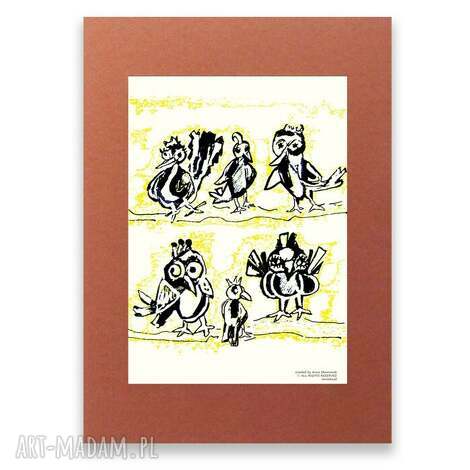 Ptaszki plakat 30x40 cm - nowoczesna grafika handmade do ramy