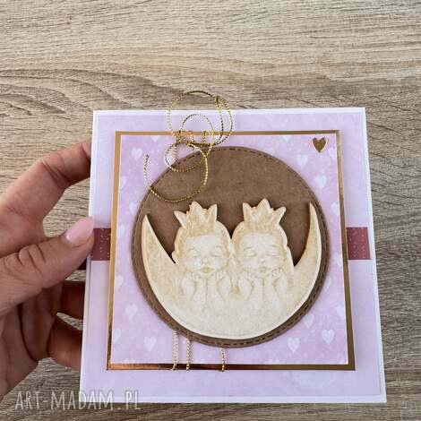 Kartka na roczek i babyshower dla bliźniąt - personalizowana z kopertą na pieniądze