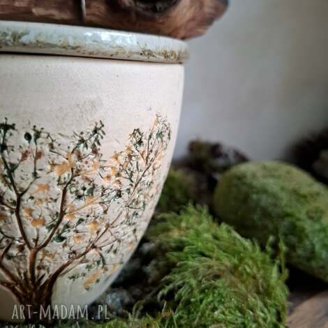 Cukiernica ceramiczna handmade z drewnianym uchwytem - Drzewo