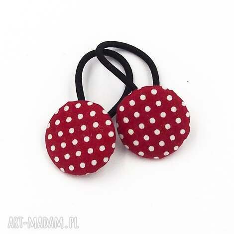 Ręcznie robione gumeczki do włosów w kropeczki ciemno czerwone (komplet 2 szt.)