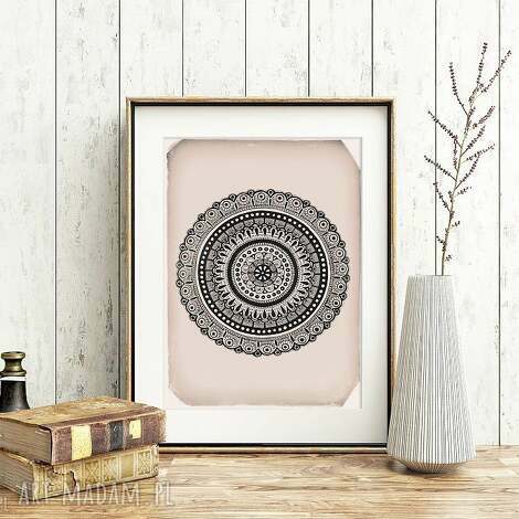 Mandala A3 - etno plakat z wyrazistą grafiką beż, czerń, biel (A3)