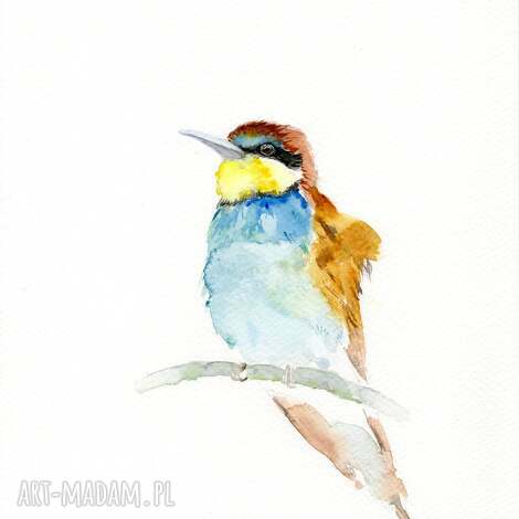 Oryginalna akwarela „Żołna” - ptaki i natura na papierze bezkwasowym 21x30 cm