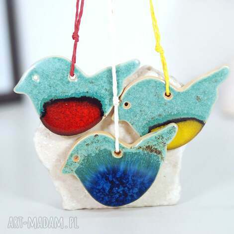 ceramiczne sikorki brzuszki - ozdoby choinkowe, ptaszki na choinkę