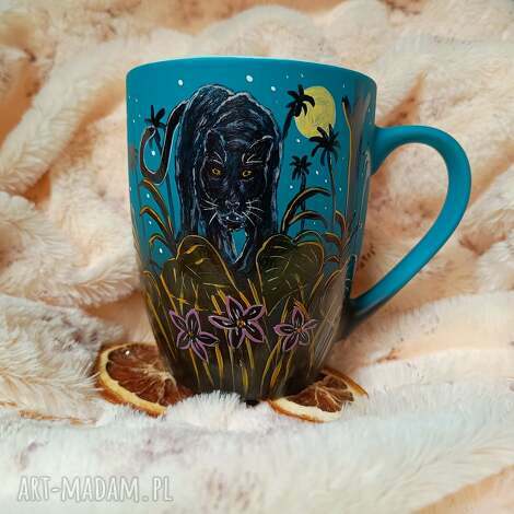 kubki kubek pantery ręcznie malowany 300 ml, prezent dla kociarzy