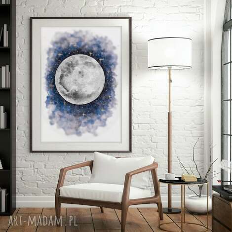 księżyc A3 akwarela kwiaty, moon, akwarele, ilustracja