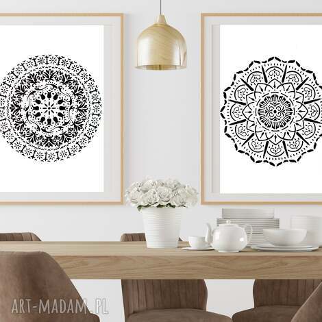 Obraz - plakat czarne mandale 30x40 do salonu boho - zestaw 2 szt.