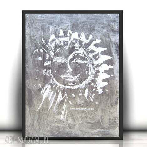 Nowoczesny plakat 30x40 Annasko „Let the sunshine in” srebrno-czarna grafika do sypialni