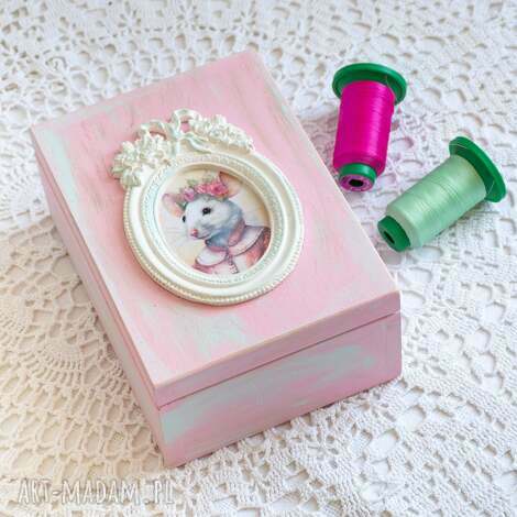 pudełko drewniane - panna myszka, romantyczne pastelowe, dzień dziecka