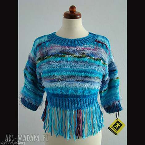 sweterek turkusowy z frędzlami swetry