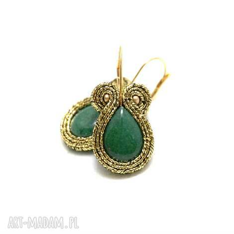 Kolczyki sutasz z ciemnozielonym jadeitem - ręcznie robione, ok. 3,3 cm