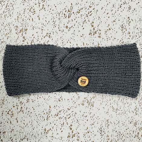 bawełniana szeroka opaska twist na uszy włosy antracytowa