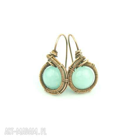 kolczyki z jasnozielonym jadeitem, wire wrapping niej