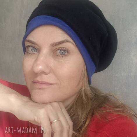 czapka uniwersalna granatowo czarna na podszewce,typ smerfetka,rekodzielo box a1