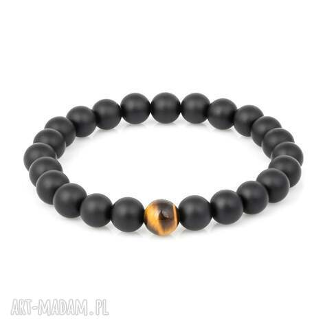 Bransoletka z czarnego onyksu i tygrysiego oka - kamienie naturalne 8 mm