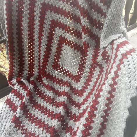 koce i narzuty narzuta, koc szaro bordowy rękodzieło