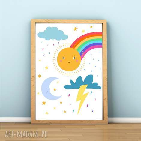 pogoda plakat ilustracja do pokoju dziecka słońce księżyc przedszkole