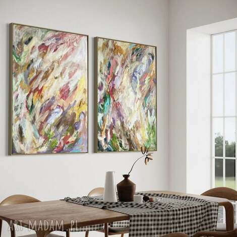 Zestaw 2 obrazów 100x70 cm na płótnie - kolorowa abstrakcja do salonu