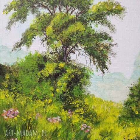 Obraz ręcznie malowany akrylowy „Na samotnym wzgórzu” 30x24 cm