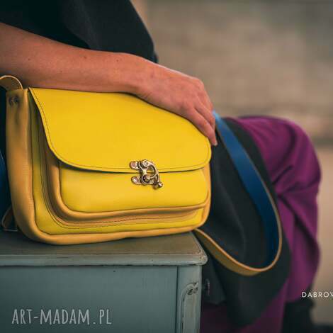 teczka teczuszka na ramię żółta skóra naturalna, torebka skórzana