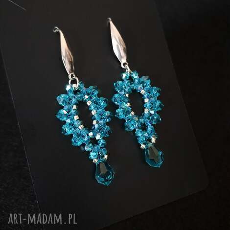 Kolczyki Blue Zircon Glow - długie wiszące kryształki Preciosa