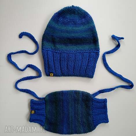 komplet w błękitach czapka i mufka na zimę prezent
