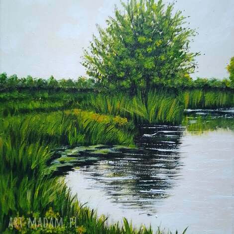 Obraz akrylowy „Blisko Wody 2” 30x24 cm - słońce na łące, pejzaż ręcznie malowany