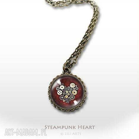 Naszyjnik Serce Steampunk - mały medalion antyczny brąz ręcznie robiony