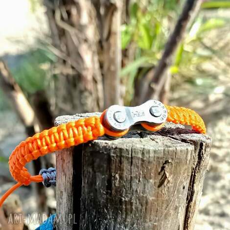 Bransoletka dla rowerzysty w kolorze fluo pomarańczowym - regulowana, handmade