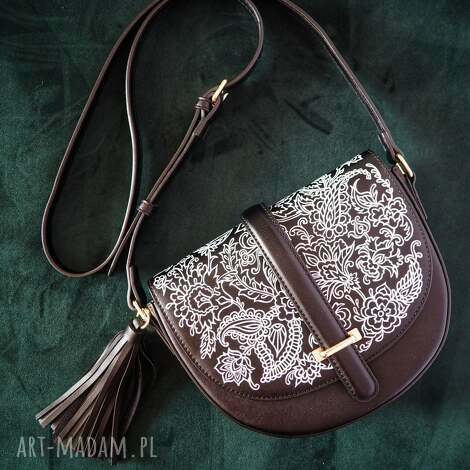 czarna artystyczna torebka z ekoskóry paisley, prezent dla mamy, mała czarna