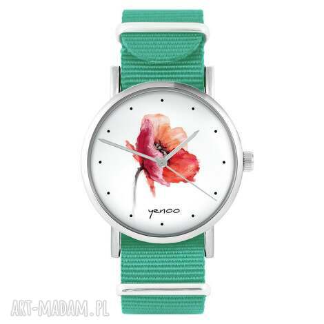 zegarek - mak turkusowy, nylonowy kwiat dla mamy prezent zegarki