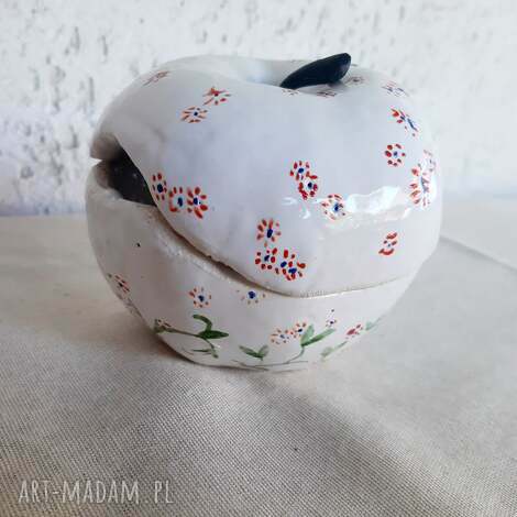 Ręcznie robiona cukiernica jabłko z gliny szamotowej - unikat handmade