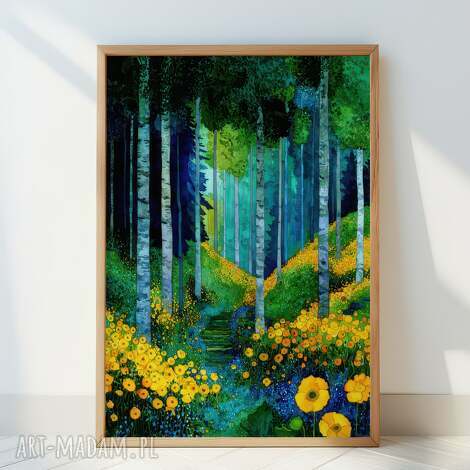 Plakat A3 Las - autorska grafika w stylu Klimta 29,7 x 42 cm