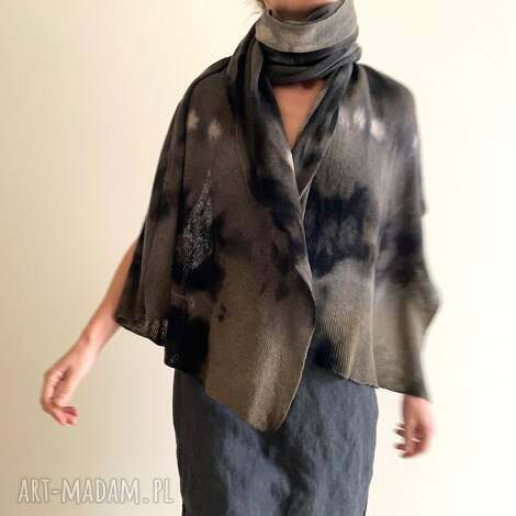 szaliki szal z wełny merino w szarościach, prezent, unikat, dzianina