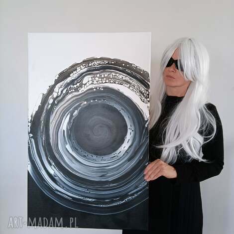 THE LOOP 50x80 - czarno-biały obraz abstrakcyjny akryl na płótnie (Joanna Bilska)