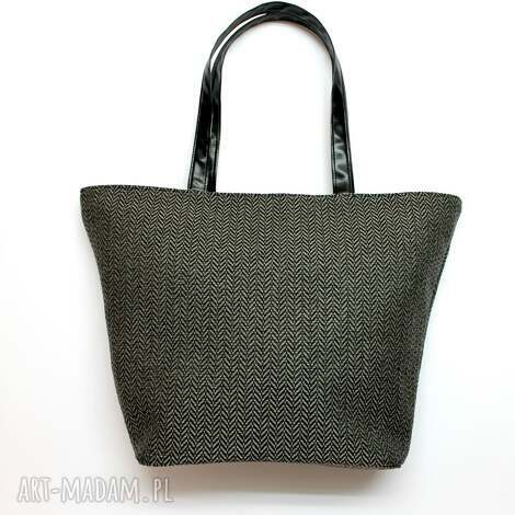 torebki niezwykle shopper bag łódka - tkanina w jodełkę grey elegancka